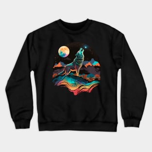 Retro Howling Wolf Spirit Colorful Crewneck Sweatshirt